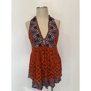 Free People Dress Womens Small Boho Halter Mini Ruffle Festival Summer